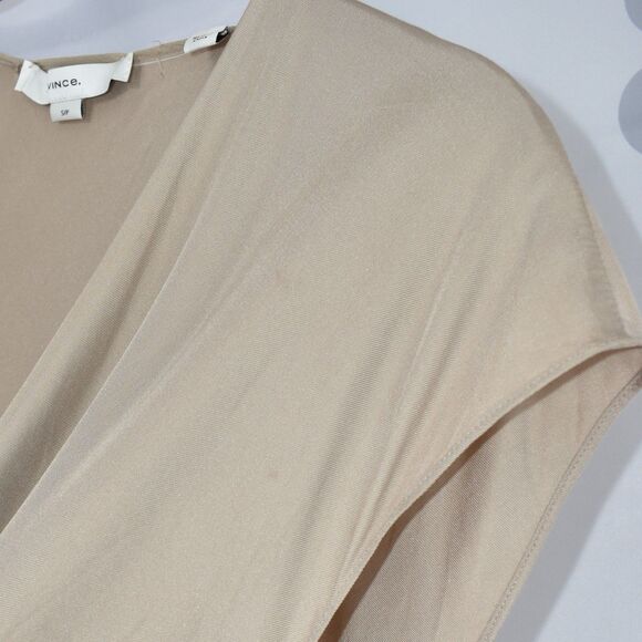 Vince Cowl Neck Cap Sleeve Blouse Short Sleeve Silk Blend Top Oat Tan Size Small - Picture 7 of 10